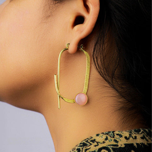 Gold PinkStone Earring - The Earth Store - Fashion Accessories